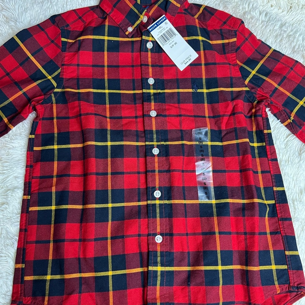 NEW Ralph Lauren Kids Red Plaid Shirt size 8